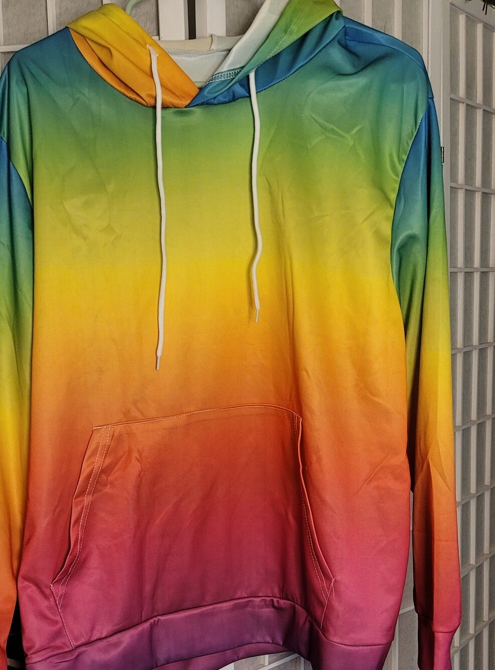 Unisex Rainbow Ombre Pullover Hoodie - Green Yellow Orange Red, Size XL